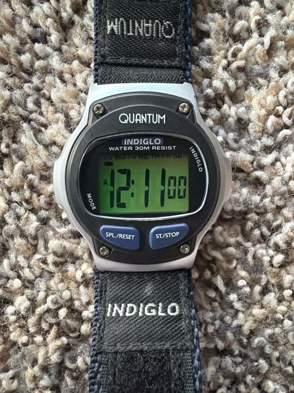 Quantum Indiglo Digital Watch 30M Water Resist with Velcro Strap